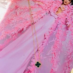 Rachel Zoe Green Malachite & Pave Clover 18K Gold / Sterling Silver Ne…